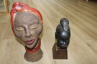 Two African statues, in exotic wood and mixed...