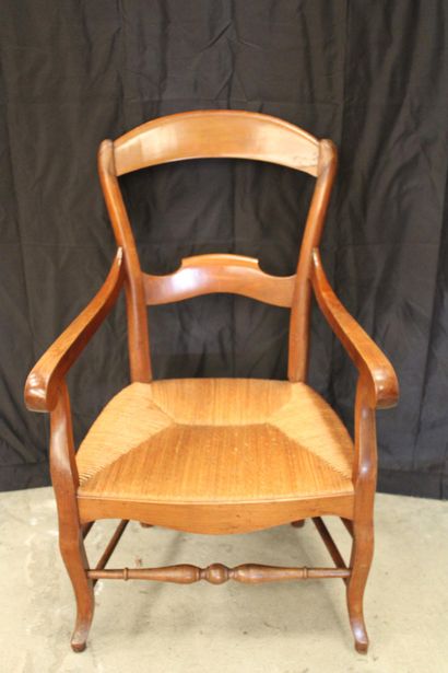 Wooden armchair with straw seat, openwork...