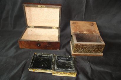 3 Small decorative wooden boxes with leaf...