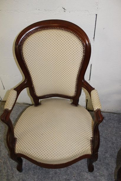 Pair of armchairs, balloon backs, mid 19th...