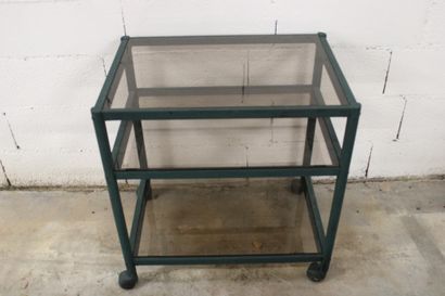 Wrought-iron rolling table with 3 vintage...