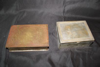Pair of rectangular boxes in patinated brass,...