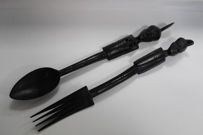 Pair of African cutlery, exotic wood 32 and...