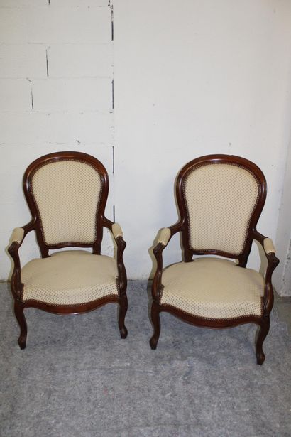 Pair of armchairs, balloon backs, mid 19th...