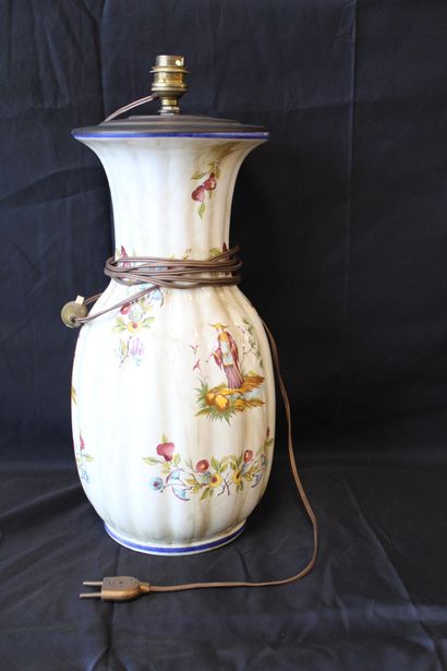 Porcelain lamp base, decorated with flowers...