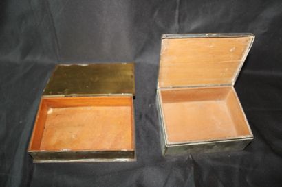 Pair of rectangular boxes in patinated brass,...