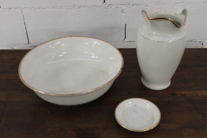 Toilet set in white earthenware with gold...