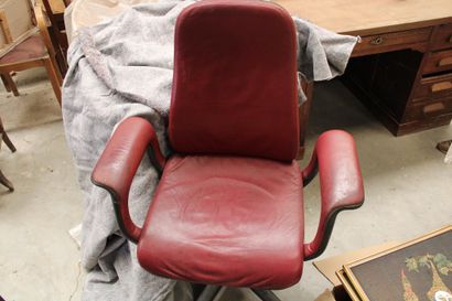 red leather office chair with castors