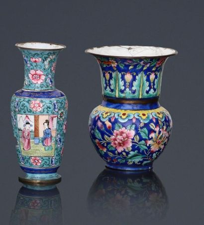 1860. Ensemble de 3 pièces en cuivre émaillé...