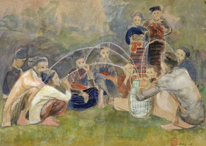 NGUYEN VAN DUC (XXe siècle). Fumeurs de pipe...