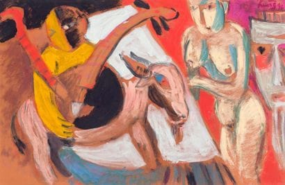 HOANG (XXe). Le concert de banjo. Gouache...