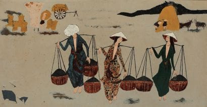 Young Tonkinese women

Polychrome lacquered...