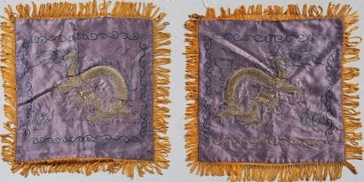Pair of purple silk pillowcases embroidered...