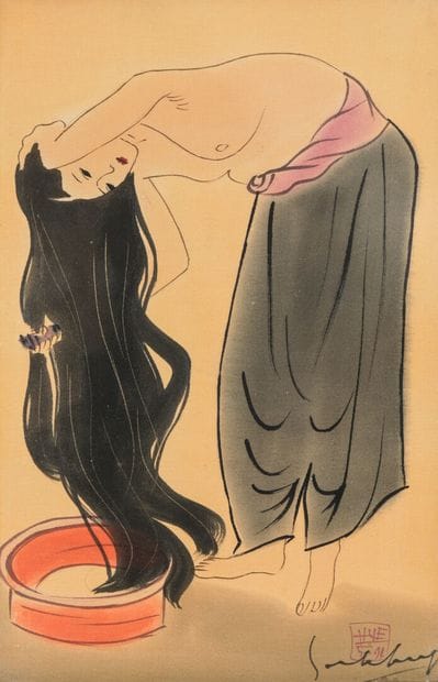 Young woman at her toilet. 

Painting on...
