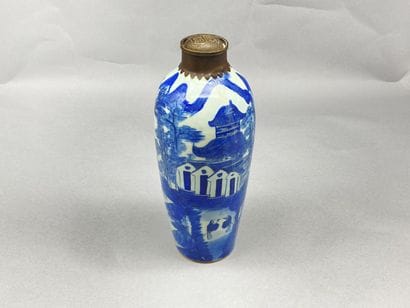 Oblong blue and white porcelain vase called...