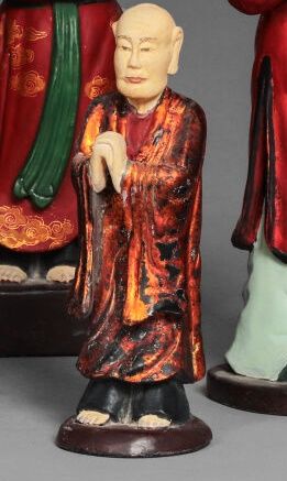 Two polychrome wood sculptures depicting...