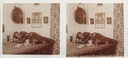 Boîte de 13 plaques de verrre stéréoscopiques:

Scène...