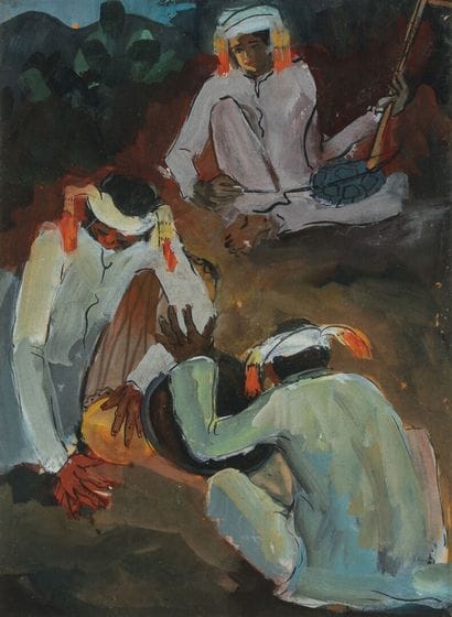 The musicians. 

Gouache on paper framed....