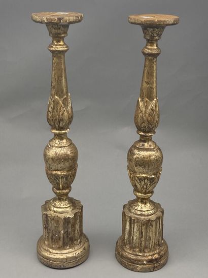 Pair of molded, carved, stuccoed and gilded...