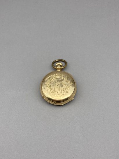 Pocket watch in 18 K gold (750 °/°°). Enamel...