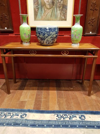 
Lot including :

- Pair of exotic wood consoles,...