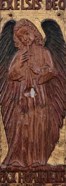 Pair of molded oak tabernacle door panels,...