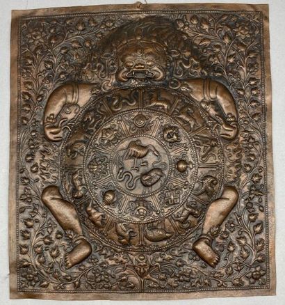 Rectangular plate in embossed copper showing...
