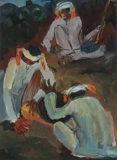 The musicians. 

Gouache on paper framed....