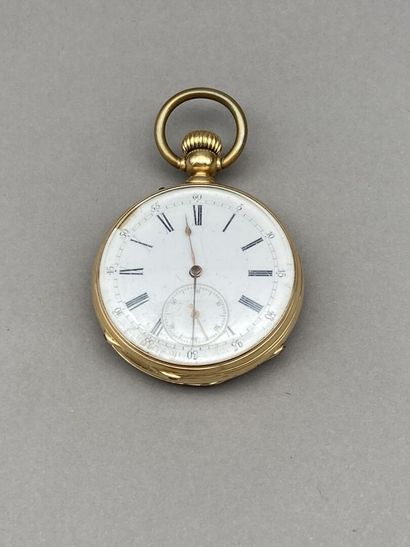 Pocket watch in 18 K gold (750 °/°°). Enamel...