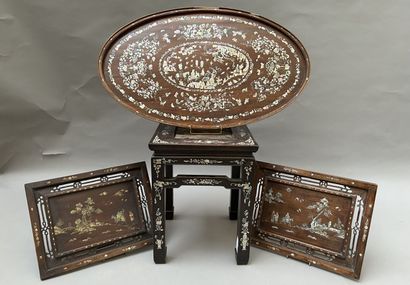 Lot of four objects in exotic wood inlaid...