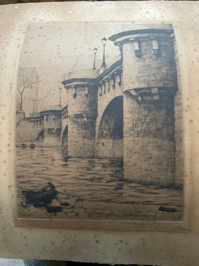 Carton comprenant un lot d'aquarelles, gravures,...