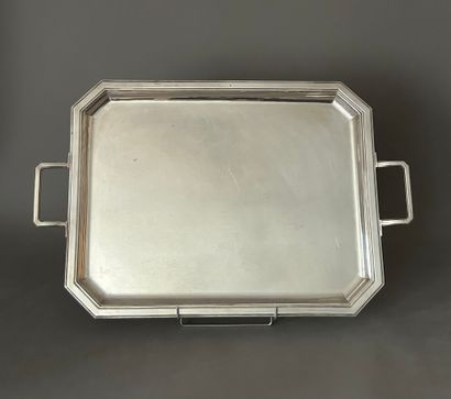 Large rectangular silver serving tray. Décor...