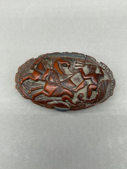 Small box in richly carved wood, the lid...