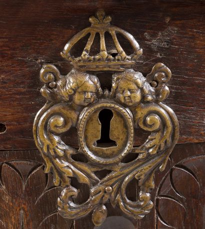 Straight molded wood chest. Opens with a...