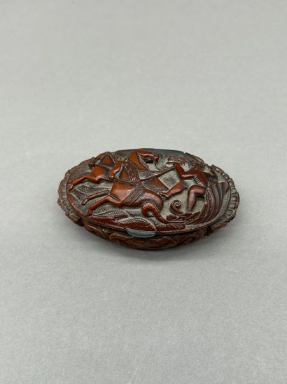 Small box in richly carved wood, the lid...