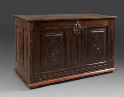 Straight molded wood chest. Opens with a...
