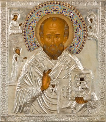 ICÔNE de Saint Nicolas le Thaumaturge flanqué...