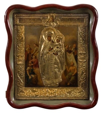 ICÔNE de la sainte Mère de Dieu surmontée...
