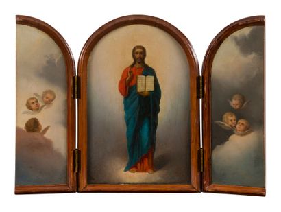 Beautiful wooden TRIPTYCH ICON painted in...