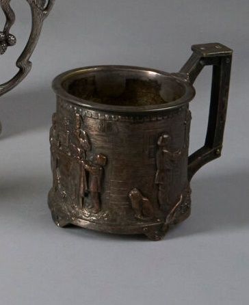 Cylindrical, silver-plated metal TEA GLASS...