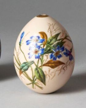 Cream porcelain EGG decorated with polychrome...