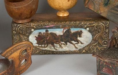 Rectangular, hinged wooden box with engraved...