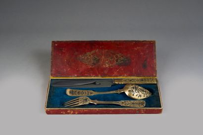 Set of TRAVEL COUVERTS in gilt silver (800°/°°...