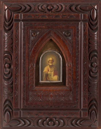 ICON of Saint Nicholas. Oil on metal preserved...
