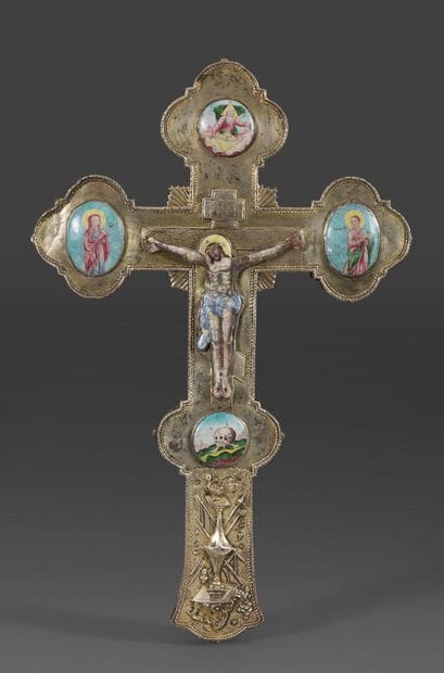 Superbe CROIX DE PROCESSION en argent doré...