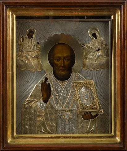 ICON of Saint Nicholas surmounted by Christ...