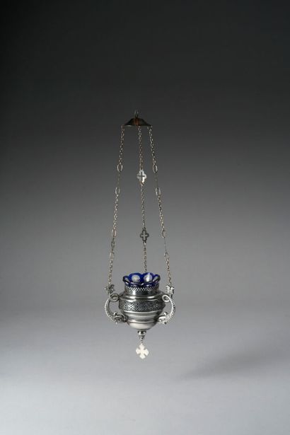 Cylindrical silver-plated LAMPADA with partially...