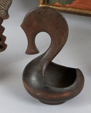 Wooden KOVSH, the handle featuring a stylized...