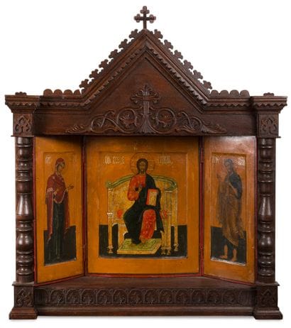 TRIPTYQUE de la Déisis. Tempera sur bois,...