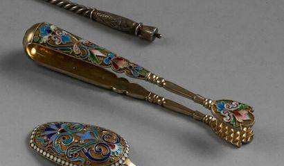 SUGAR PEN in silver (800°/°°) with polychrome...